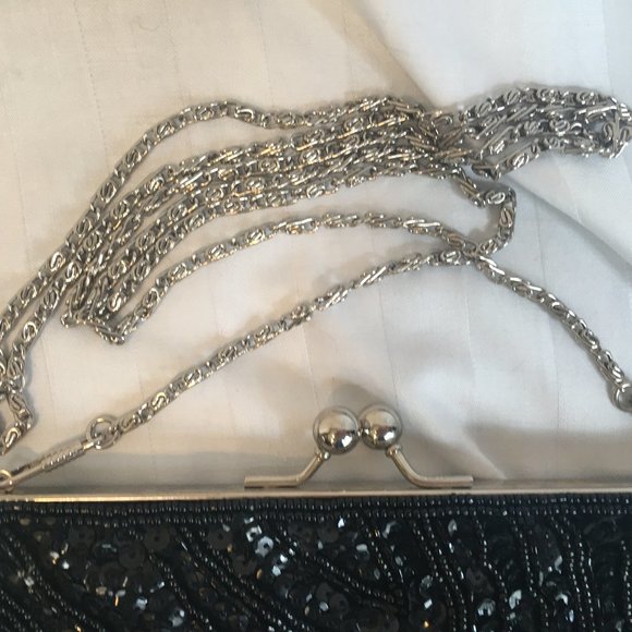 RACHEL Hand Beaded Clutch Purse Evening Bag Sequins Beads Cocktail Grad Black - Picture 5 of 11